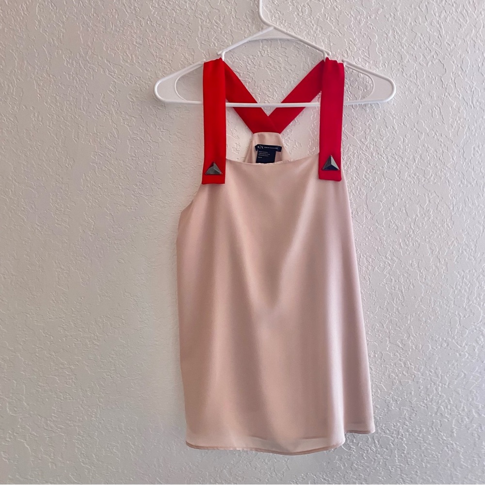 Armani Exchange pale pink red straps double shirt casual blouse small